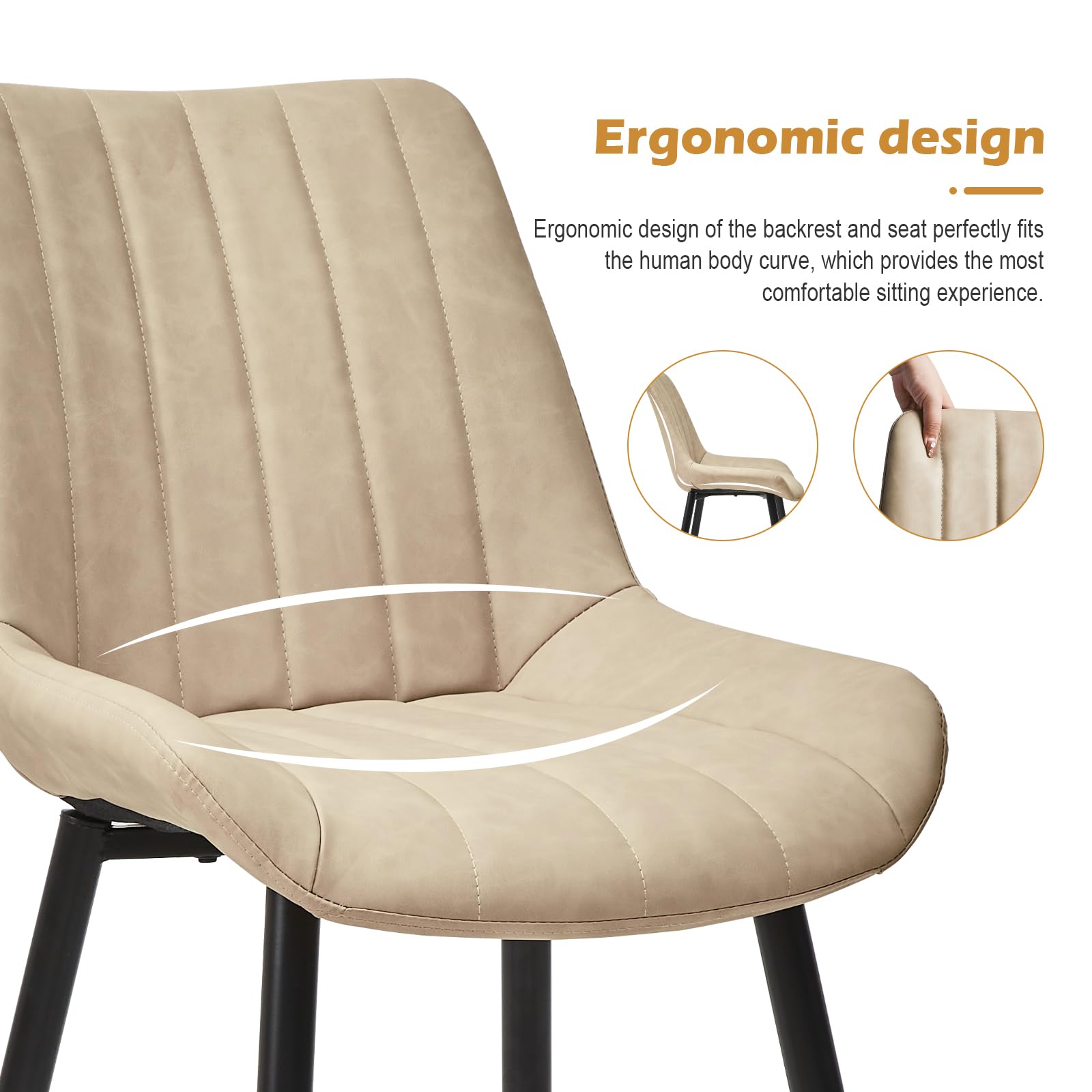 CLIPOP Dining Chairs Set of 4 - Faux Leather Upholstered High Back Kitchen Chairs with Comfy Cushion & Sturdy Metal Legs - Modern Accent Chairs for Dining Room, Living Room, Restaurant & Office Meetings (Khaki) - Perfect for Family Dinners, Coffee Shops and Conference Rooms