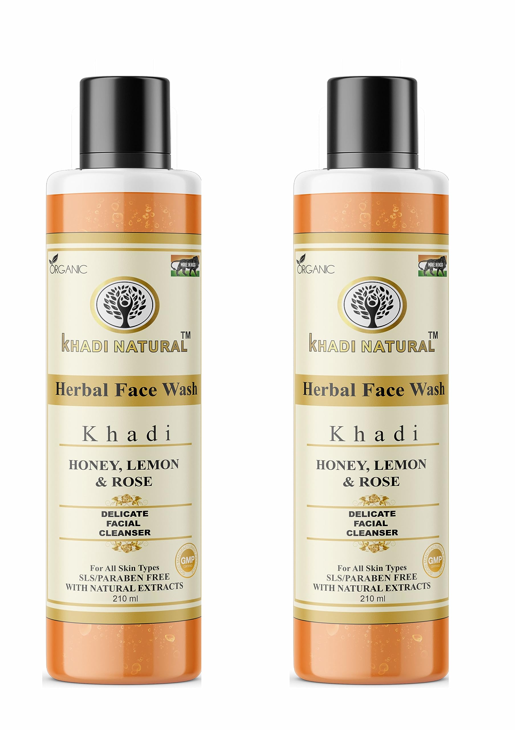 Khadi Natural Honey Lemon Rose Herbal Face Wash - 210ml (Pack of 2) | Organic Cleanser for Glowing Skin | Perfect for Daily Skincare Routine & Sensitive Skin Care