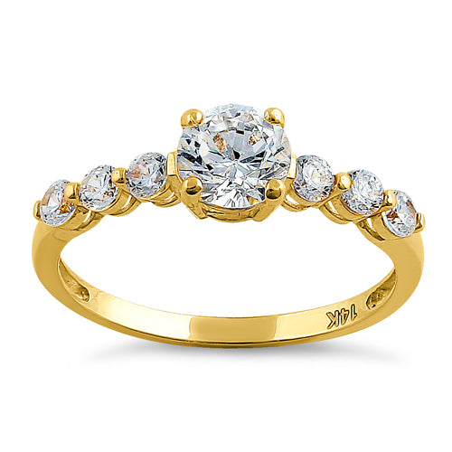 14K Solid Yellow Gold Regal Round Cubic Zirconia Ring for Women - Elegant Gift for Anniversary, Wedding, or Special Occasion