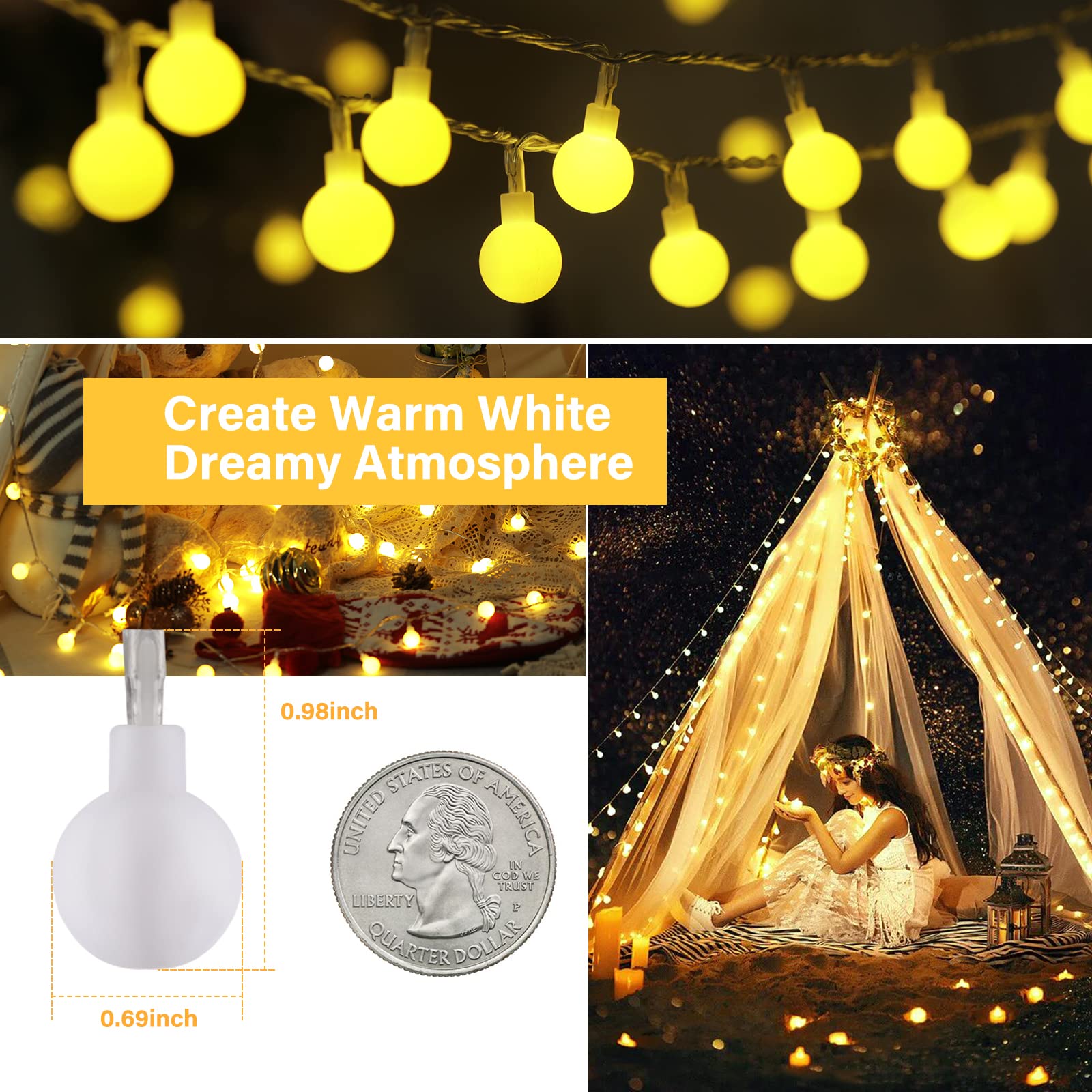 Minetom 66 Ft 200 LED Mini Globe Fairy String Lights with Remote - 8 Lighting Modes, Warm White Plug-in Decorative Lights for Indoor Outdoor Party Wedding Christmas Tree Garden Decor | Perfect for Bedroom, Patio, Backyard, and Holiday Celebrations