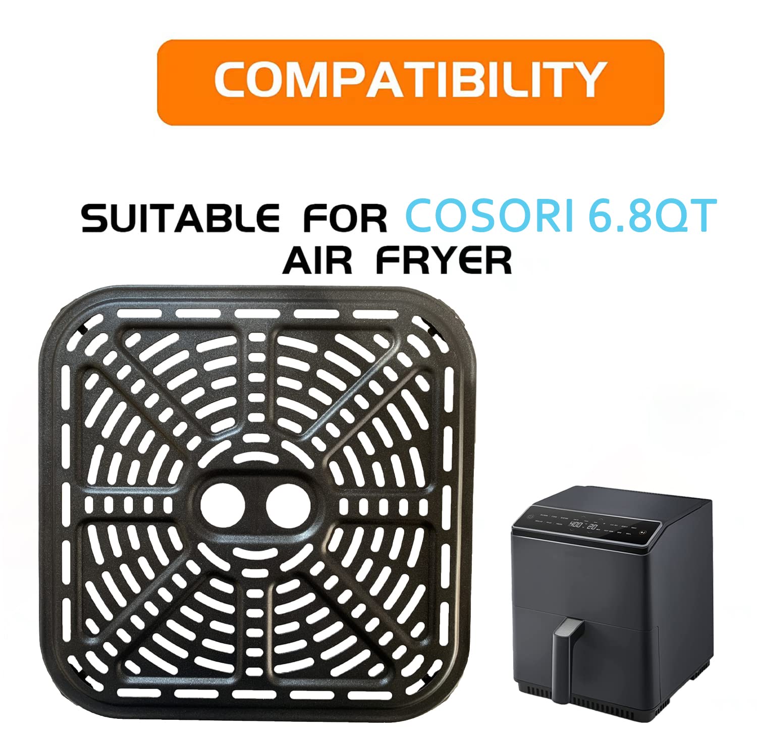 Premium Nonstick Air Fryer Crisper Tray & Grill Pan for COSORI 6.8 Quart Air Fryer - 9 Inch Square Rack with Grate Grid - Perfect for Healthy Frying, Grilling, and Roasting Chicken, Vegetables, and Snacks