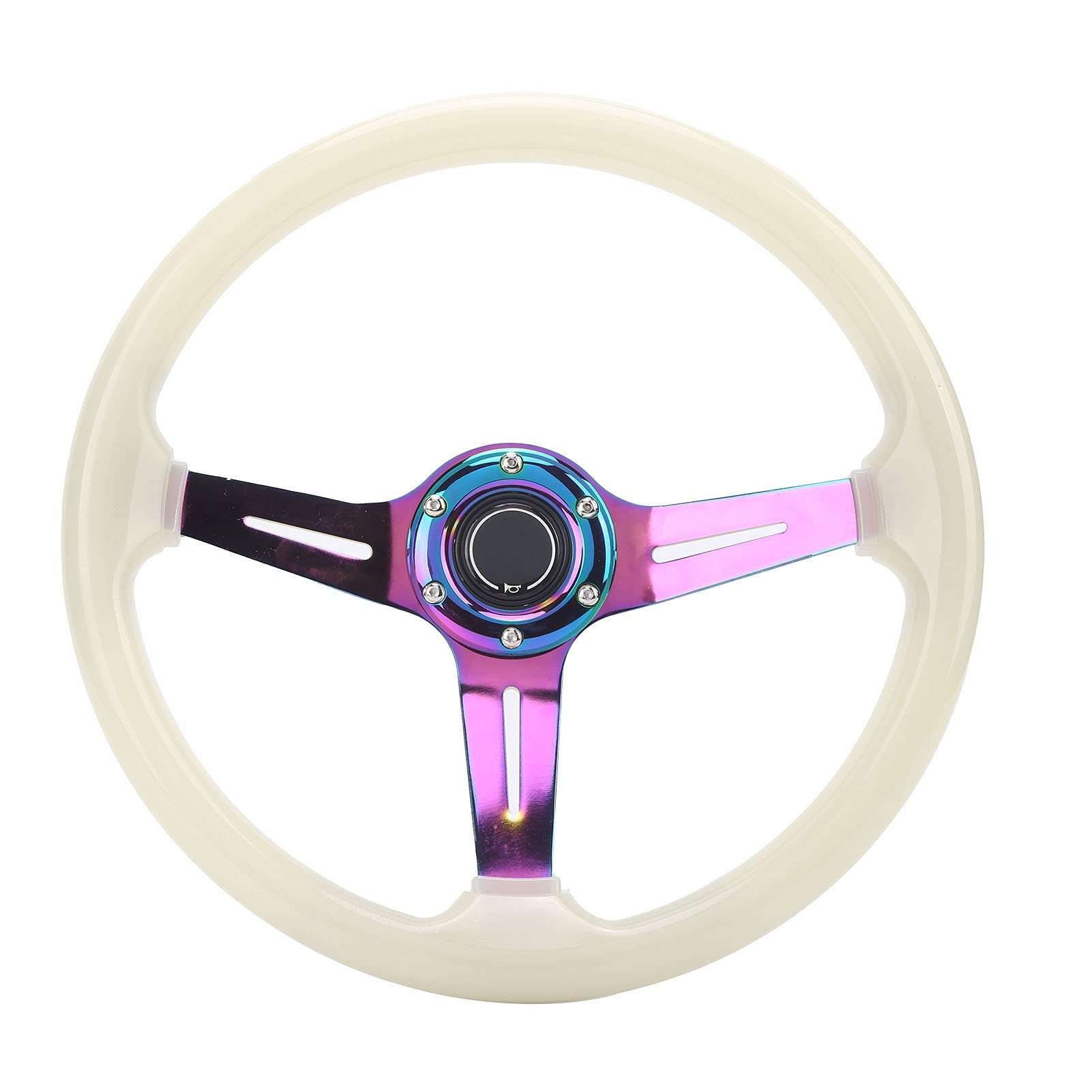 High-Performance Luminous Steering Wheel - 334mm Universal Steel Racing Wheel for Go-Karts, ATVs & Off-Road Vehicles - Glow-in-the-Dark White for Night Driving & Motorsports