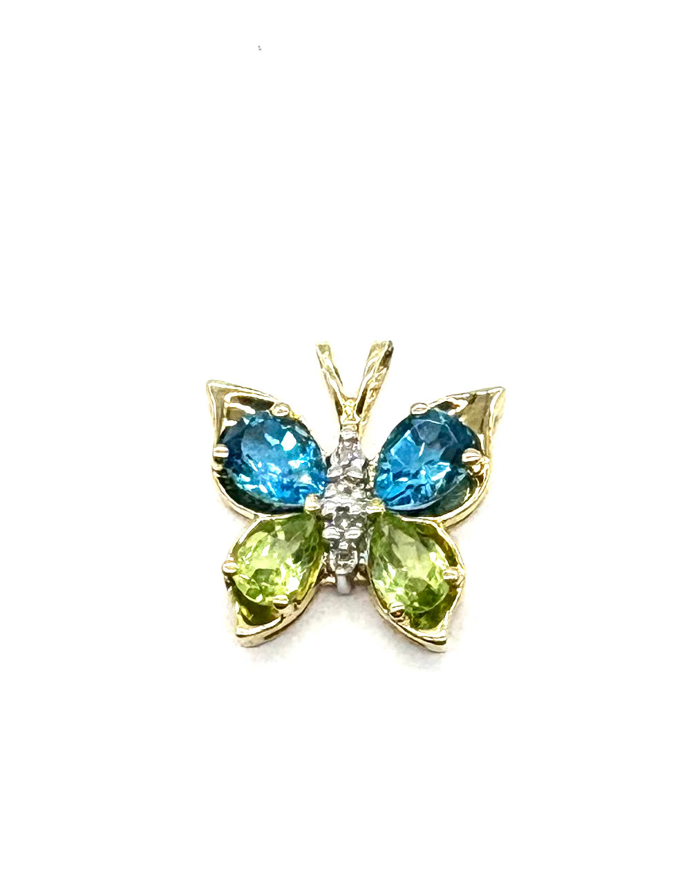 14K Gold Blue Topaz & Peridot Butterfly Pendant Necklace - Elegant Jewelry Gift for Women, Birthday, Anniversary, Valentine's Day