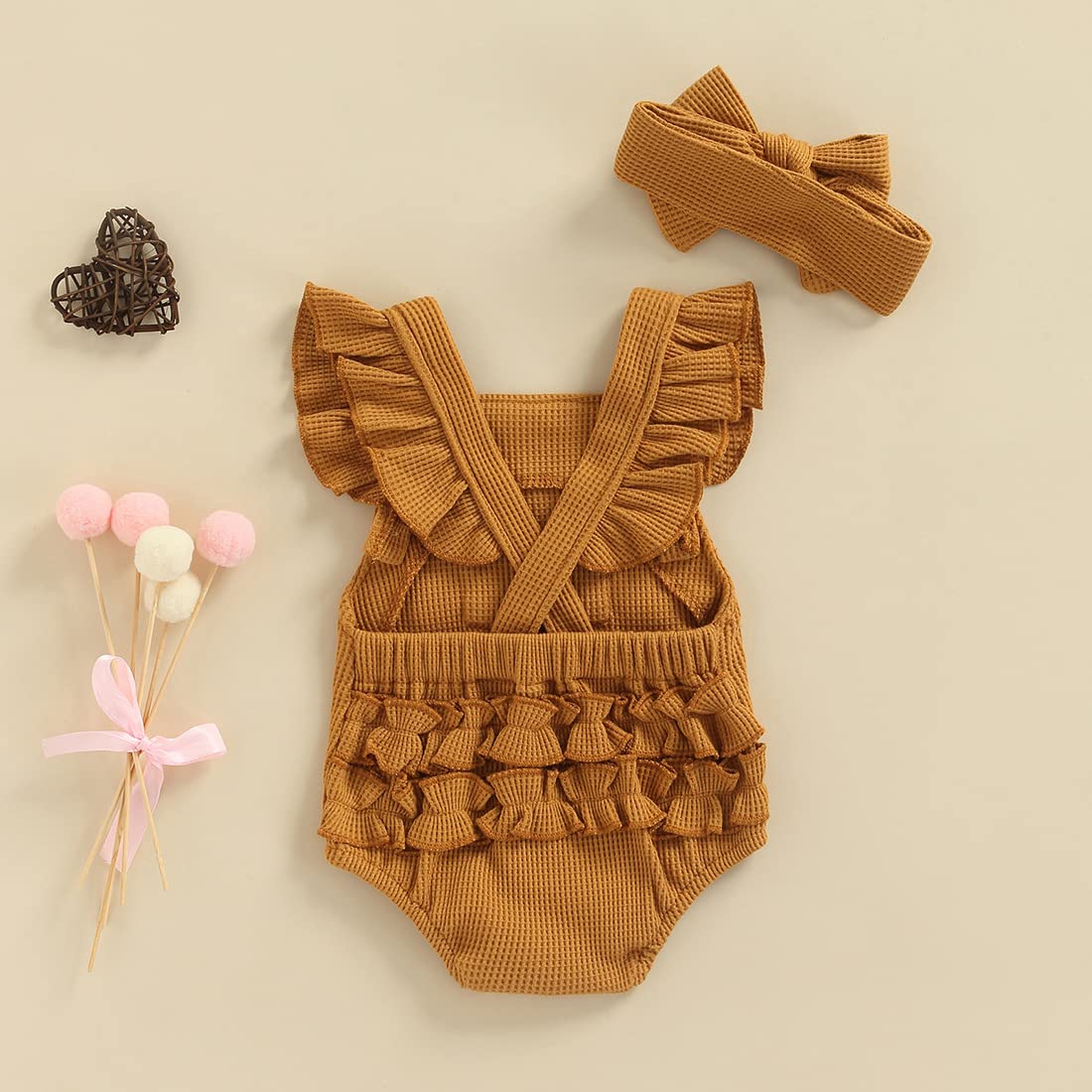 Boho Baby Girl Outfits - Cotton Linen Romper with Adjustable Straps | Newborn Summer Bodysuit Tops | Perfect for Photoshoots, Beach Trips & Casual Wear