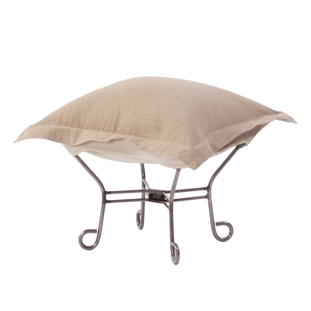 Howard Elliott Scroll Puff Rocker Seating Chair with Removable Cover - Titanium Frame Butterfly Chair for Indoor & Outdoor Use - Multipurpose Patio Furniture for Camping, Living Room, Deck & Garden - Prairie Linen Natural Fabric