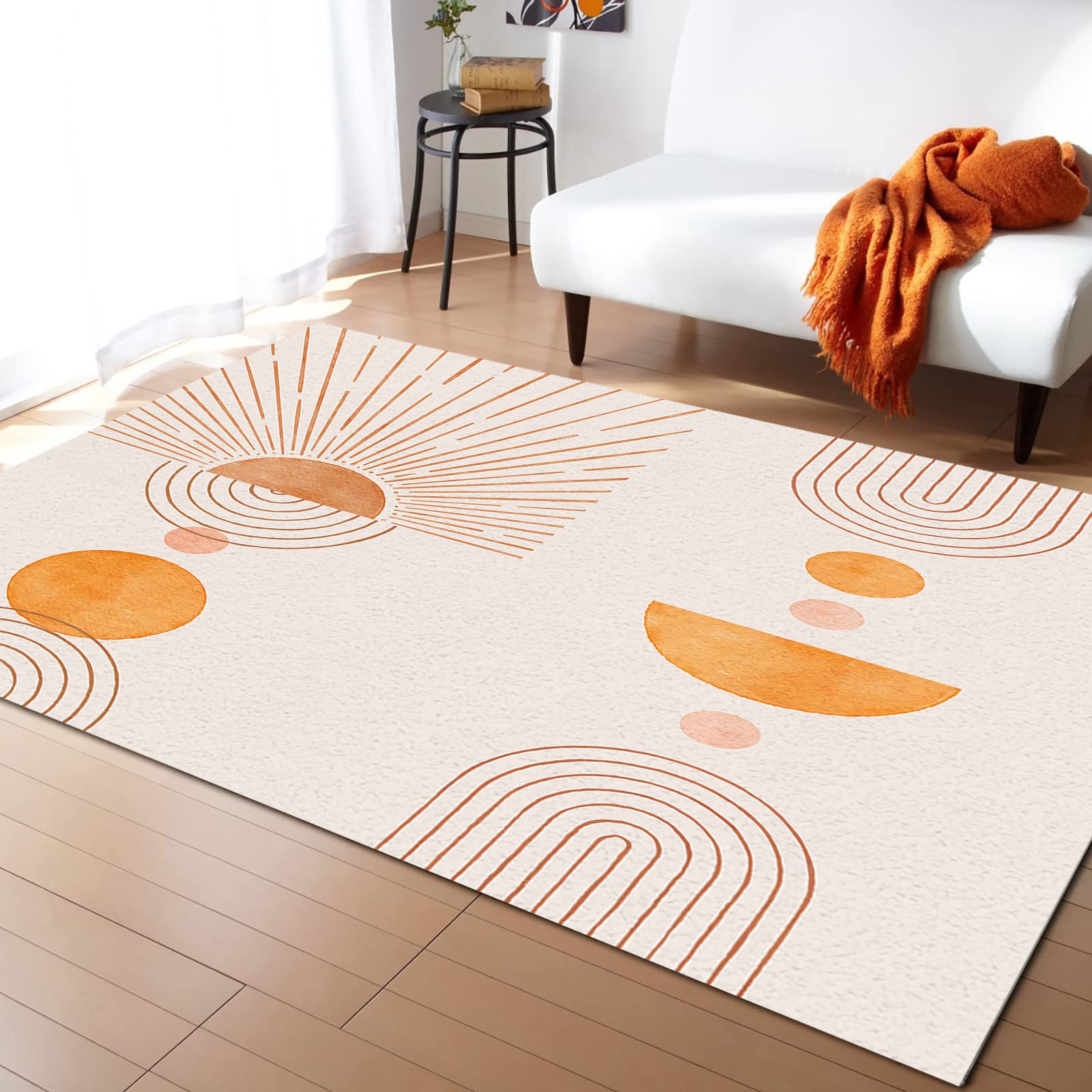 5'x8' Modern Orange Area Runner Rug - Washable Indoor Outdoor Carpet for Kitchen, Living Room, Bathroom, Bedroom, Classroom & Laundry Room | Abstract Mid-Century Geometric Circle Design | Perfect as Doormat, Desk Mat or Decorative Floor Accent