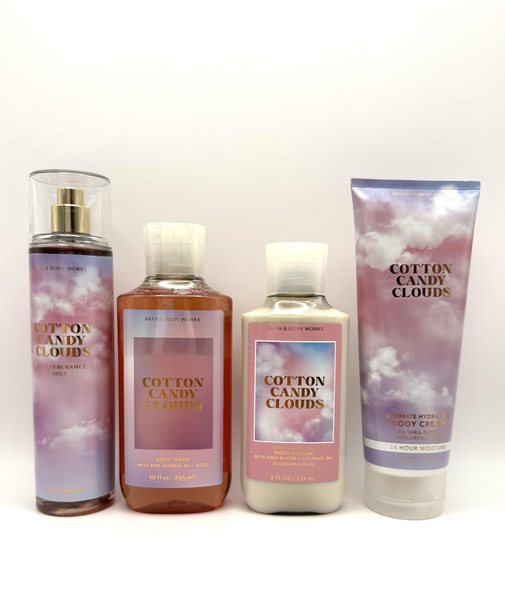 Cotton Candy Clouds Bath & Body Gift Set - Body Mist, Wash, Lotion & Cream 4-Piece Collection | Sweet Scented Skincare Essentials for Women & Teens | Perfect for Birthdays, Holidays & Self-Care Gifts