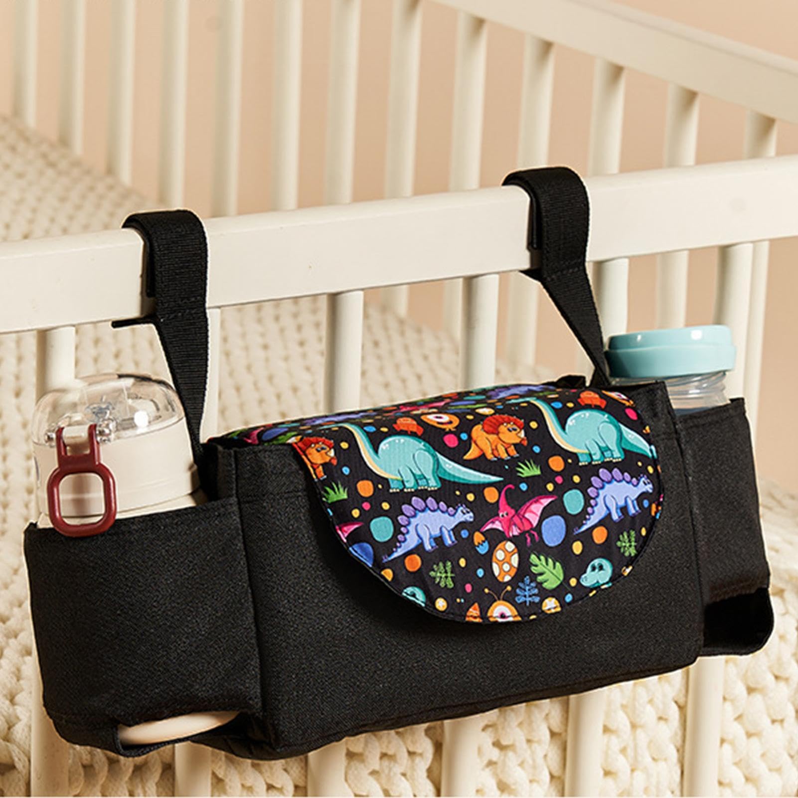 Portable Stroller Organizer with Cup Holder & Phone Pocket - Detachable Stroller Caddy for Baby Bottles, Snacks & Essentials | Perfect for Walks, Shopping & Traveling with Your Baby