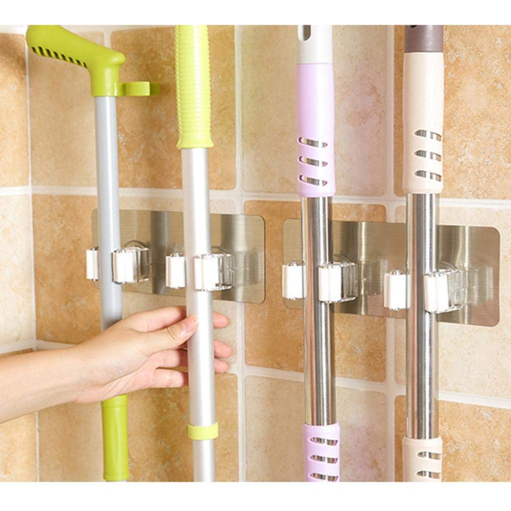 YADEOU Wall Mounted Mop Organizer - Heavy Duty Broom Holder with Hooks for Mops, Brooms & Brushes - Space Saving Kitchen & Utility Room Storage Rack (Perfect for Garage, Bathroom & Laundry Room Organization)