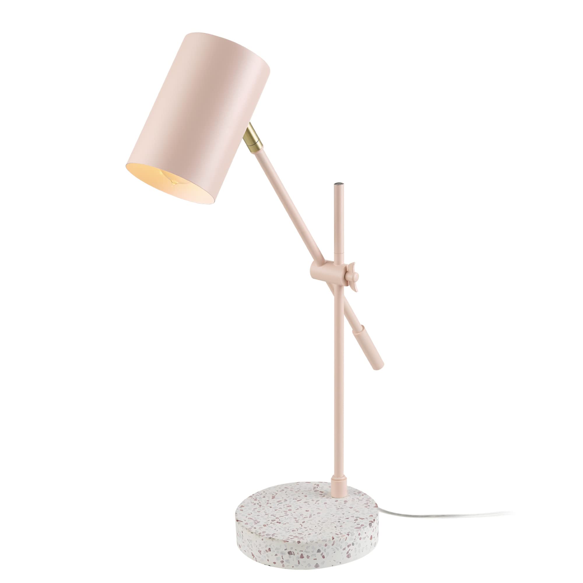 Globe Electric 30292 18-Inch Adjustable Height Desk Lamp with Matte Pink Finish & Brass Accent - Terrazzo Base, Balance Arm & In-Line Rocker Switch - Perfect for Home Office, Study, or Workspace Lighting