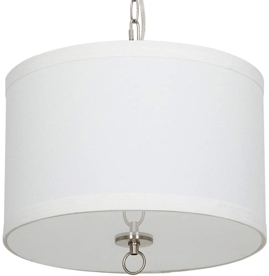 14W Brushed Nickel Pendant Light with Oatmeal Linen Shade - Modern Hanging Fixture for Kitchen Island, Dining Room, or Bedroom Lighting