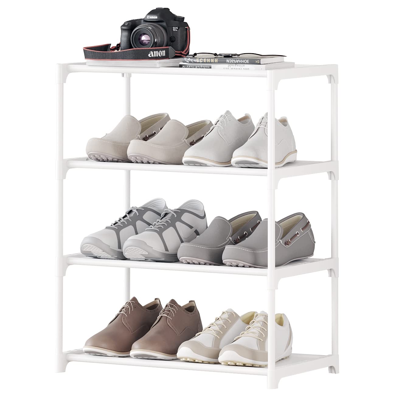 4-Tier Stackable Shoe Rack Organizer - Space Saving Shoe Storage Shelf for Entryway, Hallway, Closet, Bathroom & Living Room - Perfect for Small Spaces & Apartment Organization (White)
