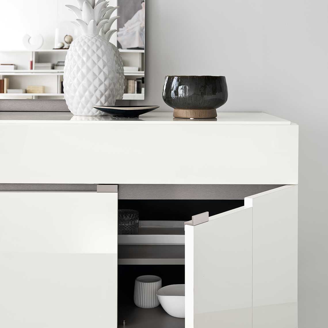 ALF ARTEMIDE White Glossy Buffet Cabinet - Modern Sideboard for Dining Room, Living Room & Entryway Storage