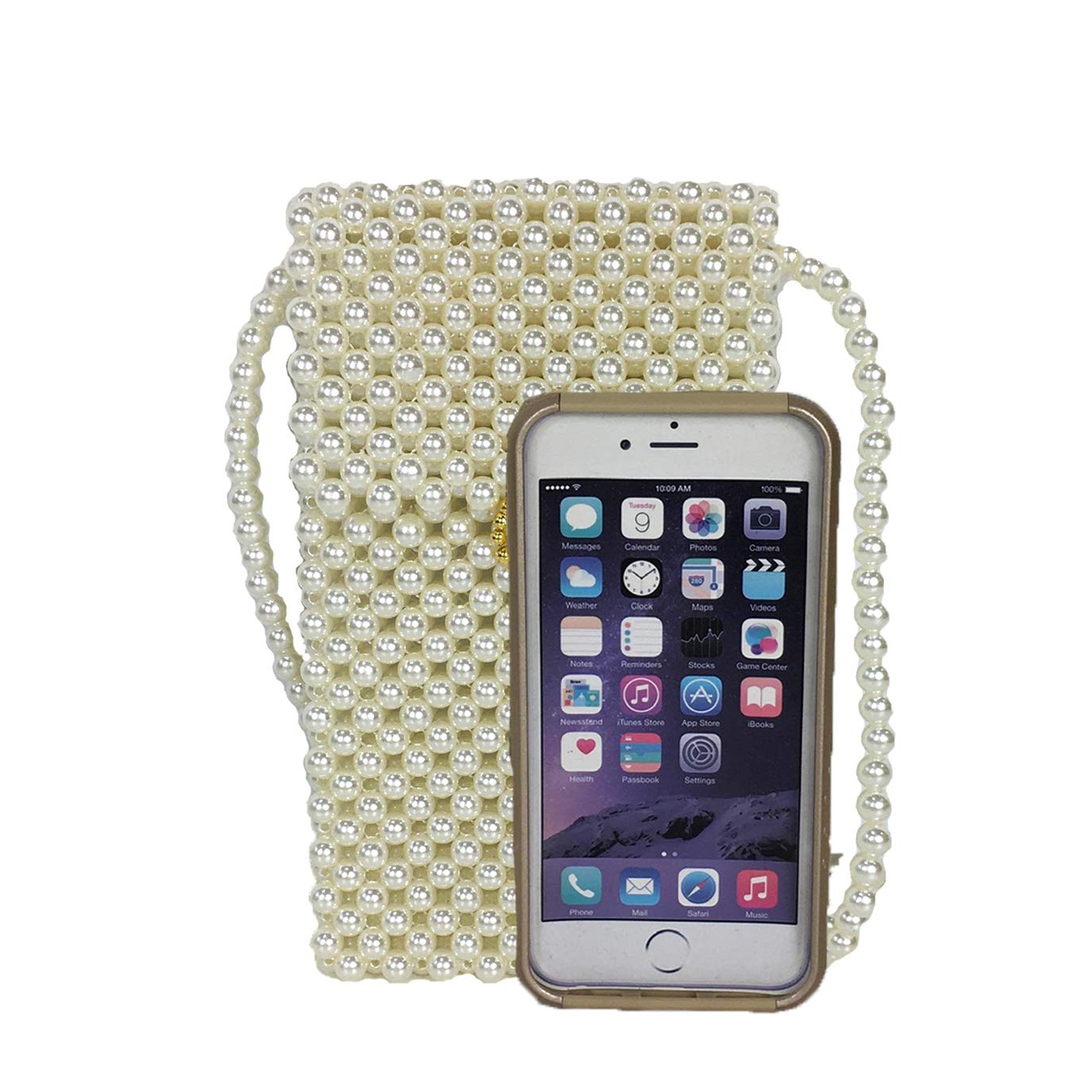 Lulu Simulated Pearl Beaded Phone Crossbody Bag for Women - Elegant Cream Small Purse with Adjustable Strap, Perfect for Parties, Weddings & Evening Events