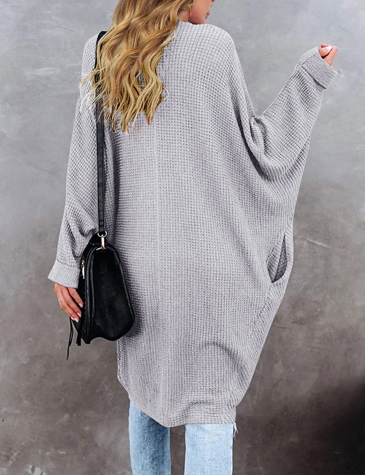 MEROKEETY Women's 2025 Fall Waffle Knit Batwing Long Sleeve Cardigan - Loose Open Front Sweater Coat for Casual Outfits & Layering | Perfect for Office, Coffee Dates & Autumn Evenings
