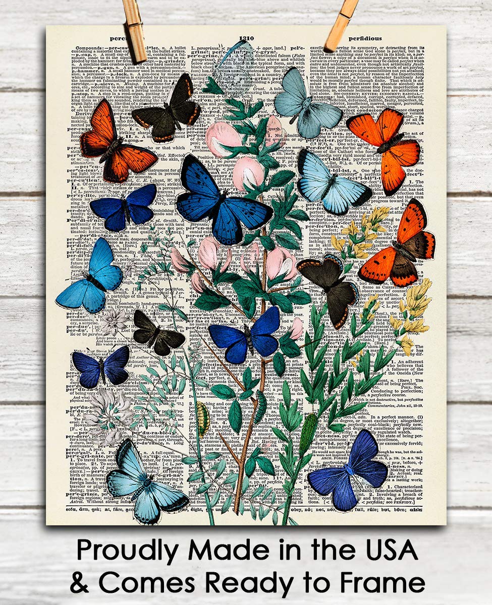 Butterflies and Moths Dictionary Wall Art Print - 8x10 Unframed Nature Poster for Home Decor, Living Room, Bedroom & Office