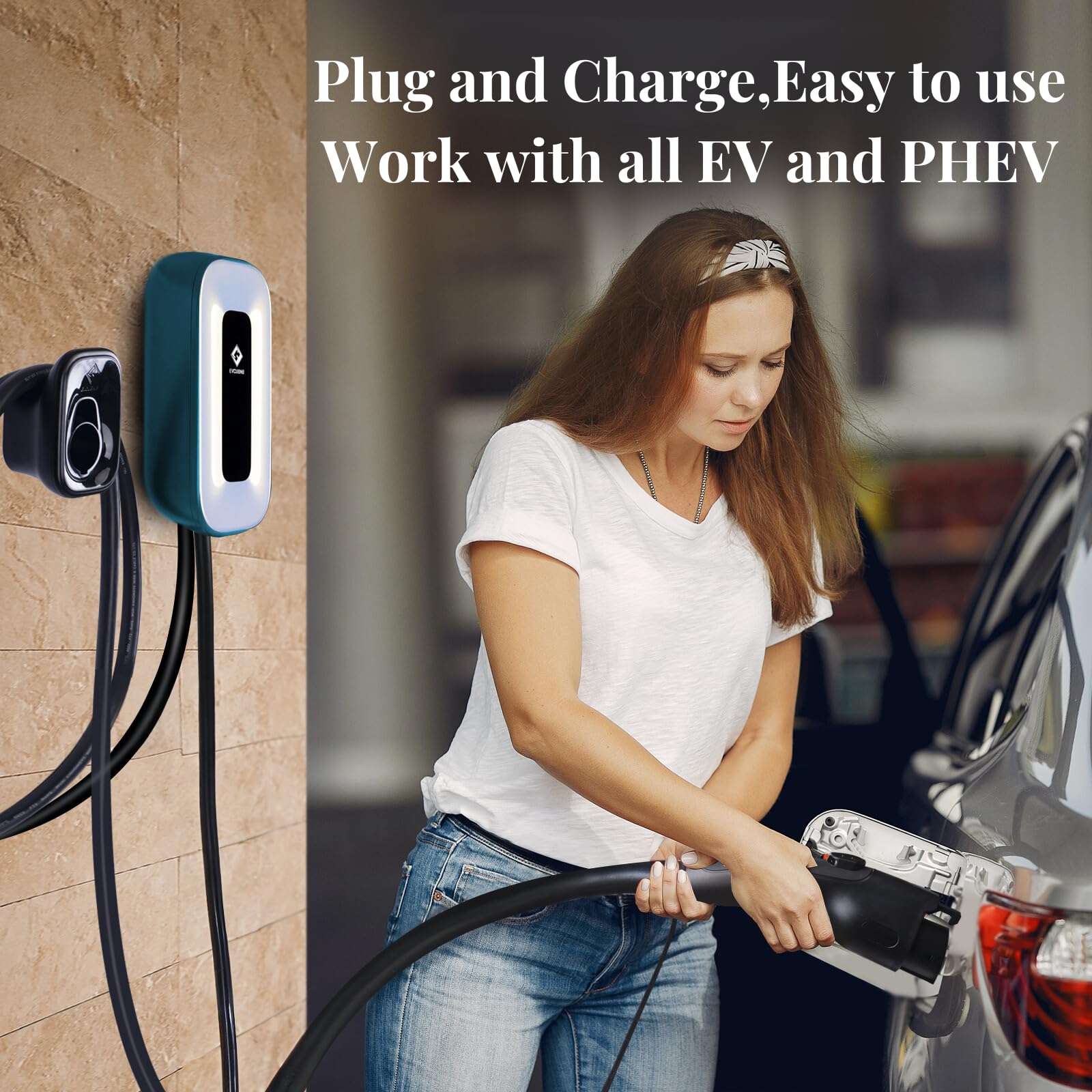 Ultra Compact Level 2 EV Charger - 50 Amp 240V Home Charging Station with 23Ft Cable | Indoor/Outdoor Use | NEMA 14-50 Plug or Hardwired | Fast Direct Charging for Tesla, Chevy, Nissan & More EVs | Perfect for Home Garage, Workplace & Public Parking