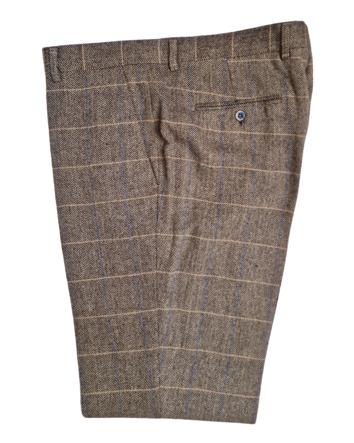 Cavani Albert Men's Brown Tweed Check Trousers | Classic Slim Fit Dress Pants for Office, Wedding & Formal Occasions
