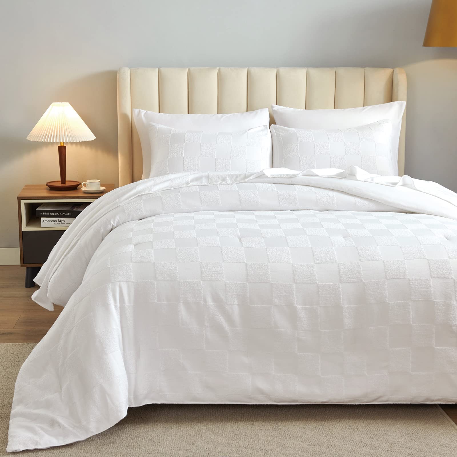 White King Size Comforter Set - 7 Piece Tufted Bed in a Bag with Ultra Soft Comforter, Sheets & Pillowcases | Luxury Hotel Style Reversible Bedding for Master Bedroom & Guest Room