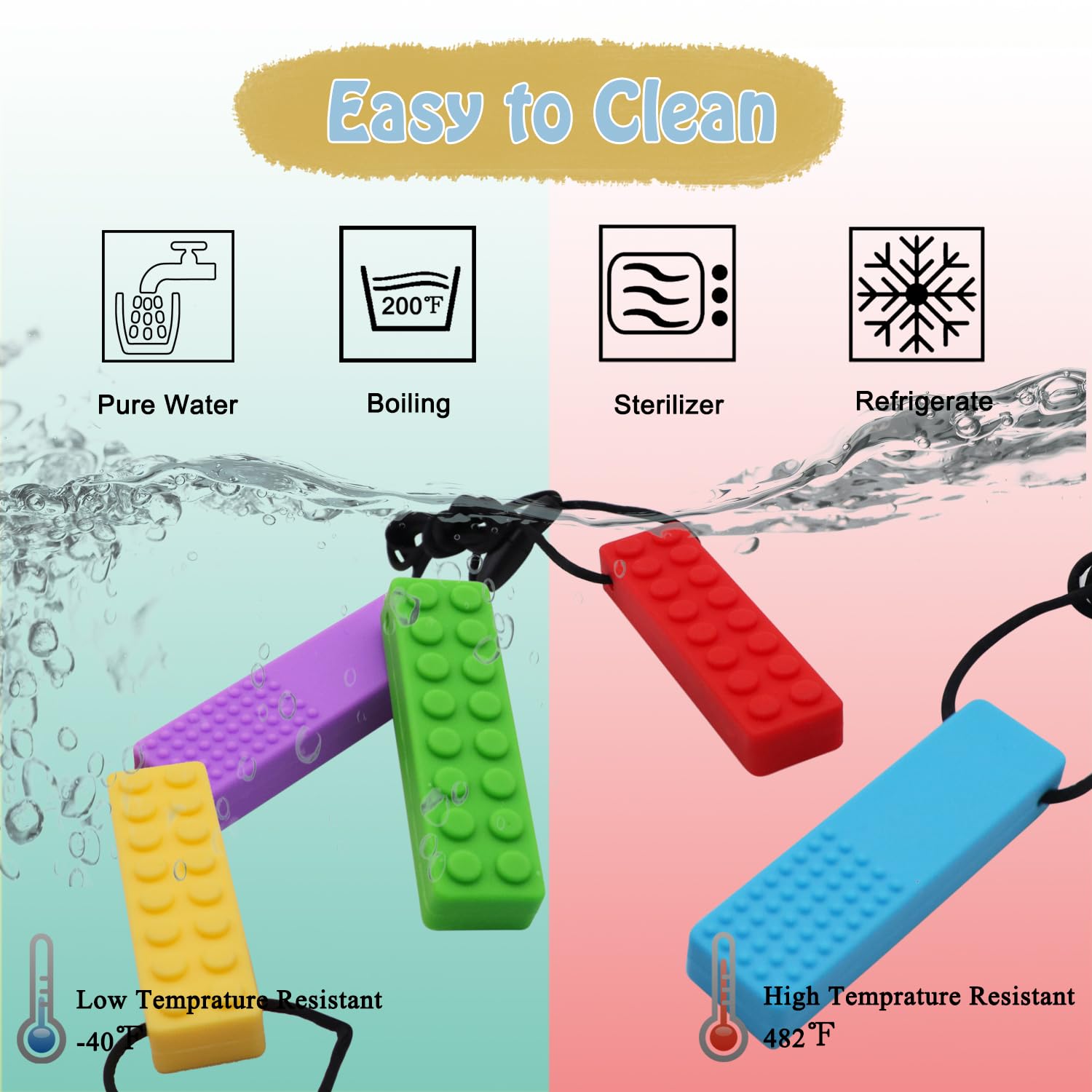 Sensory Chew Necklaces for Kids - 5PCS BPA-Free Silicone Teething Toys for Autism, Boys & Girls | Building Block Design for Biting & Chewing Relief | Perfect for Toddlers, Infants & Special Needs Children - Ideal for School, Travel & Sensory Therapy