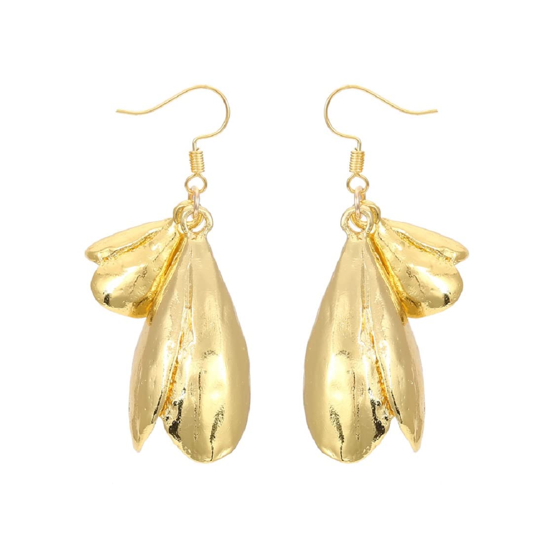 Hypoallergenic Gold Flower Bud Dangle Earrings for Women - Sterling Silver Floral Petal Drop Earrings with Golden Leaf Design | Perfect for Weddings, Parties & Everyday Wear