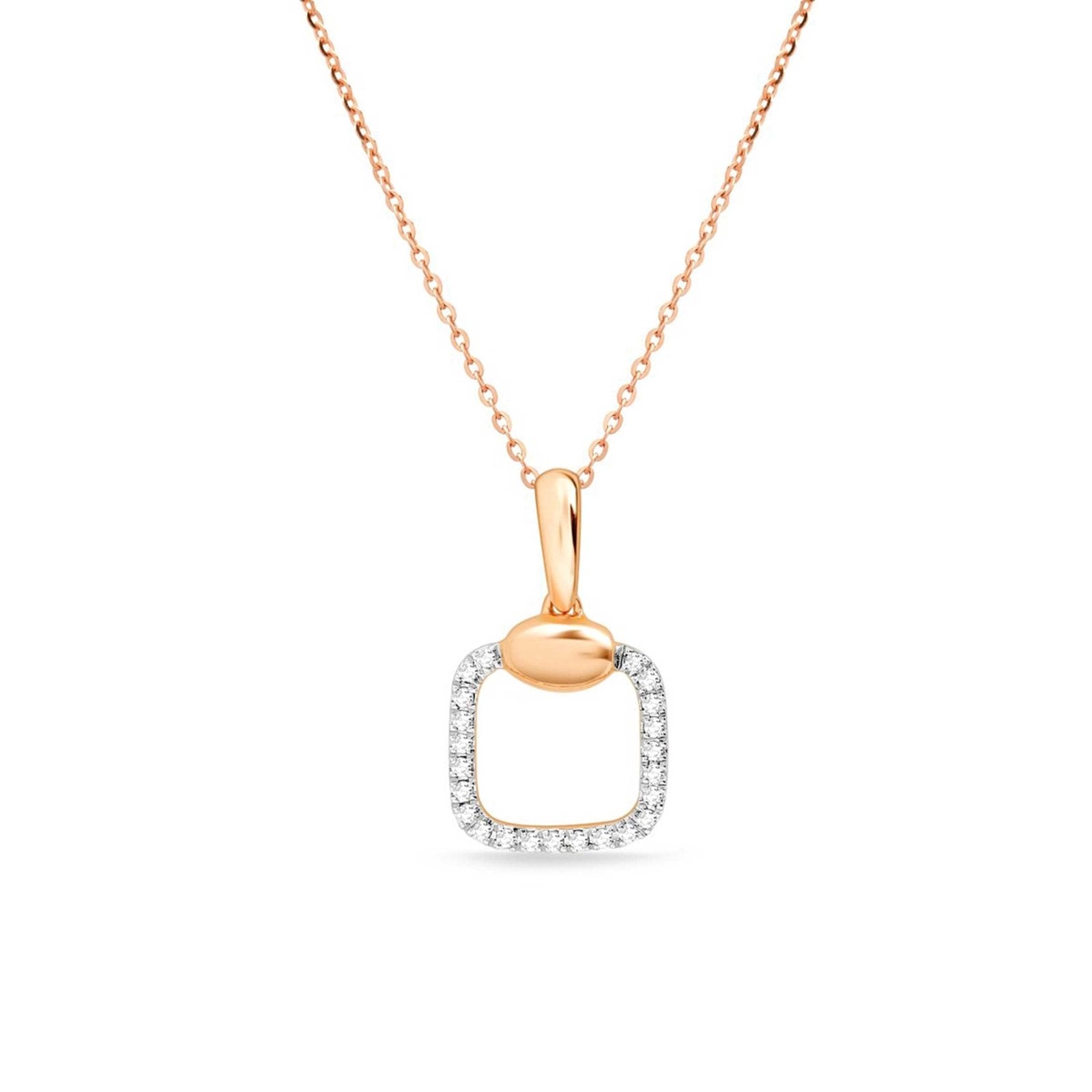 14K Rose Gold Diamond Pavé Square Cushion Pendant Necklace - Elegant Jewelry Gift for Women, Perfect for Anniversaries, Weddings & Special Occasions