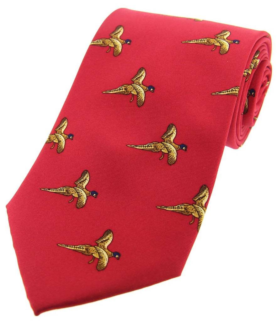 Premium Men's Flying Pheasant Silk Necktie - Elegant Red Country Style Tie for Business, Weddings & Formal Occasions