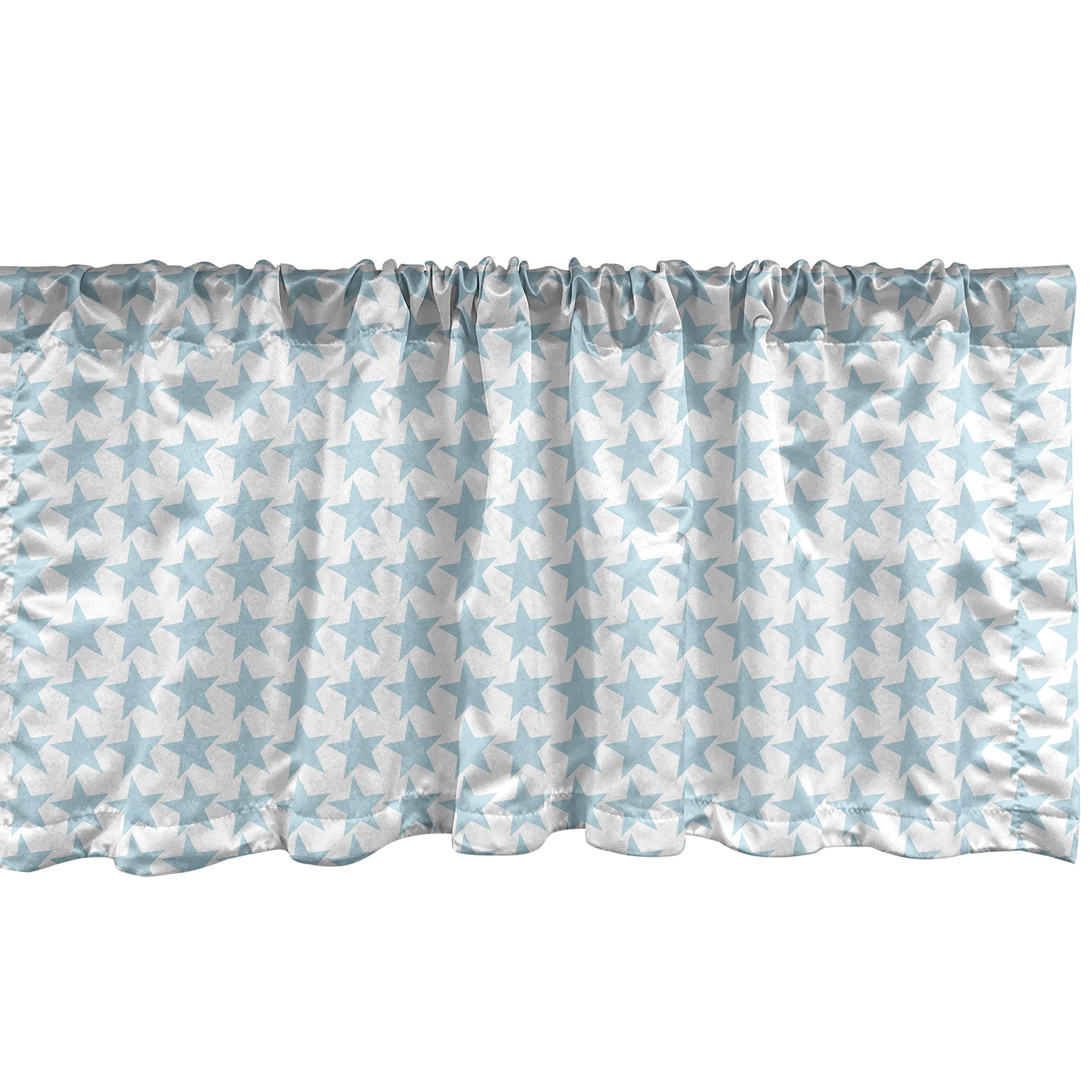 Ambesonne Art Deco Window Valance - Monochromatic Star Pattern in Pastel Blue & White | 54x18 Inch Rod Pocket Curtain for Kitchen & Bedroom Decor | Perfect for Vintage & Retro Home Styling