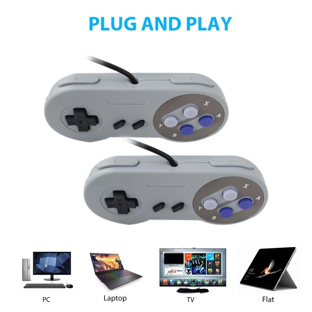 2 Pack Replacement Wireless Game Controller for Nintendo SNES Console - 6FT SNS-005 - Compatible with Super Nintendo Entertainment System (Perfect for Retro Gaming & Multiplayer Sessions)