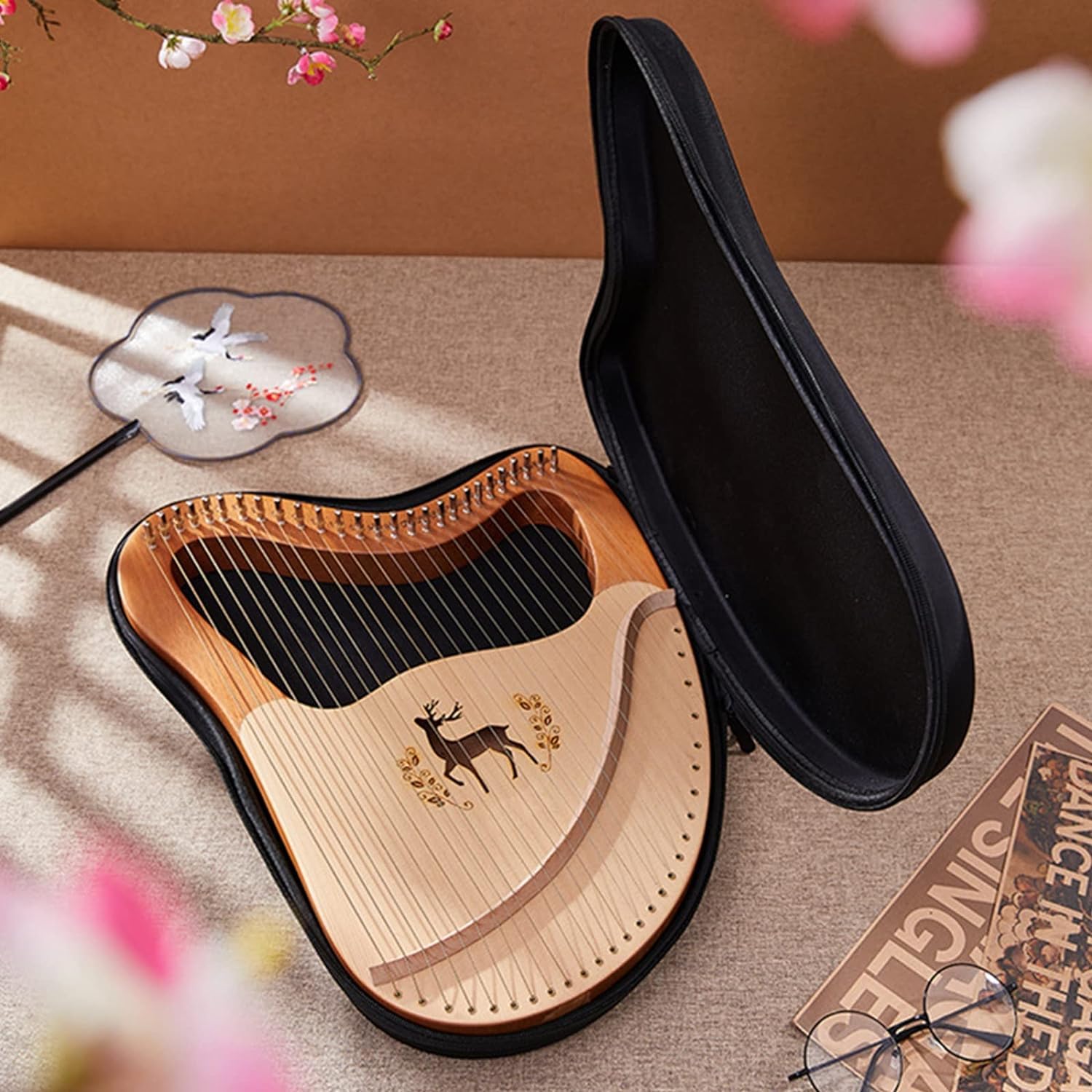 32-String Mahogany Wood Lyre Harp with EVA Carry Bag, Tuning Key & Spare Strings - Perfect for Beginners, Kids & Music Lovers - Ideal for Home Practice, Gifts & Music Education