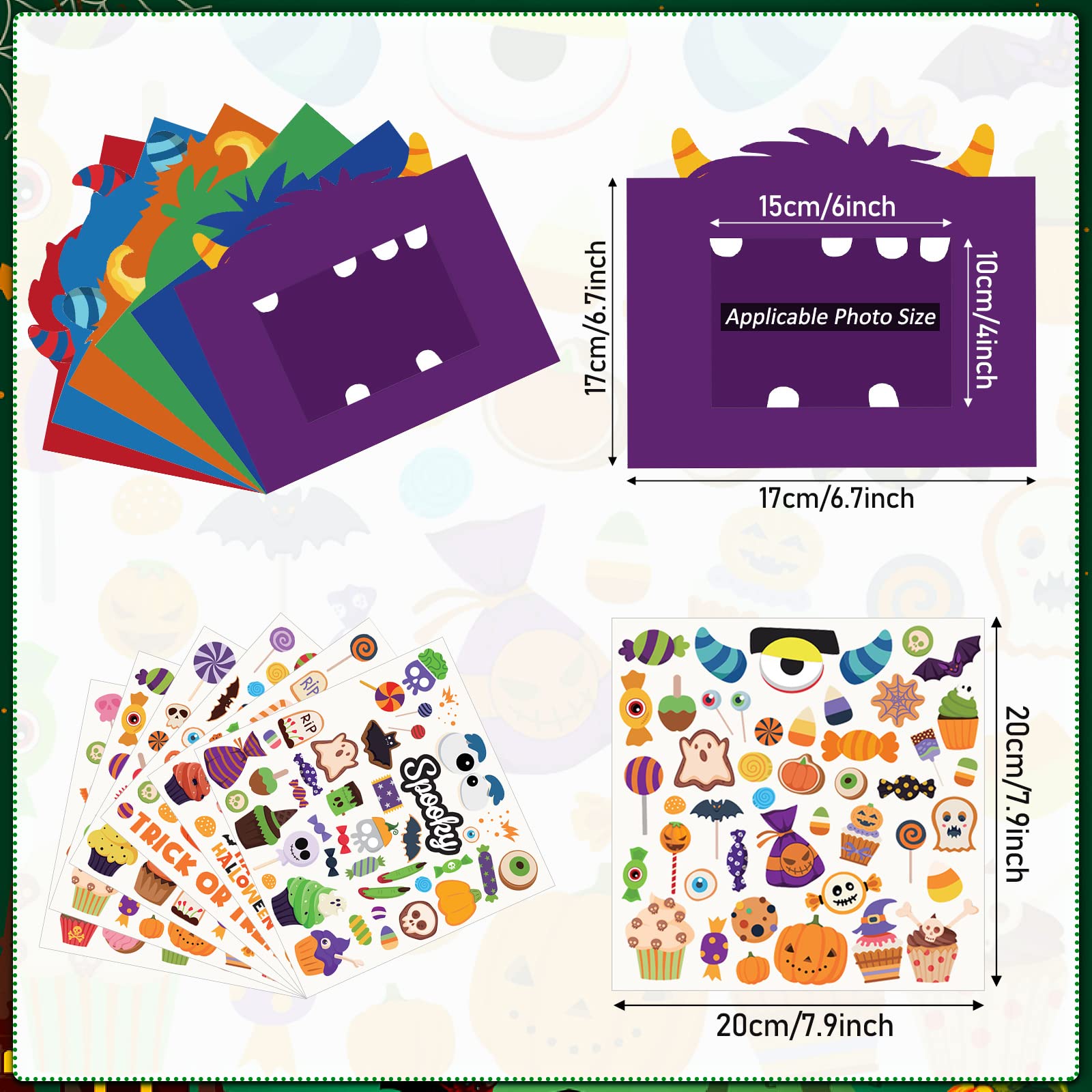 48 Pcs Halloween DIY Picture Frame Craft Kit for Kids - Cartoon Theme Photo Frames with Stickers for Kindergarten, Preschool Classroom Party Favors, Home Decor & Art Projects | Perfect for Halloween Parties, Classroom Activities & Creative Play