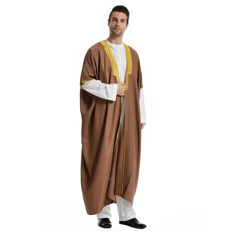 Premium Middle Eastern Arab Men's Sheikh Bisht - Traditional Embroidered Robe for Weddings, Festivals & Special Occasions