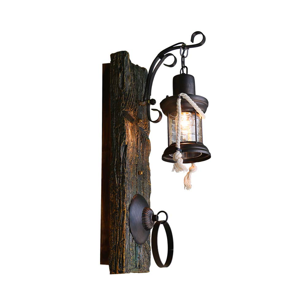 Vintage Industrial LED Wall Sconce Light - Rustic Bronze Lantern with Wood Backplate - Perfect for Farmhouse, Lodge & Cabin Decor - Indoor/Outdoor Wall Lighting for Porch, Bedroom & Hallway