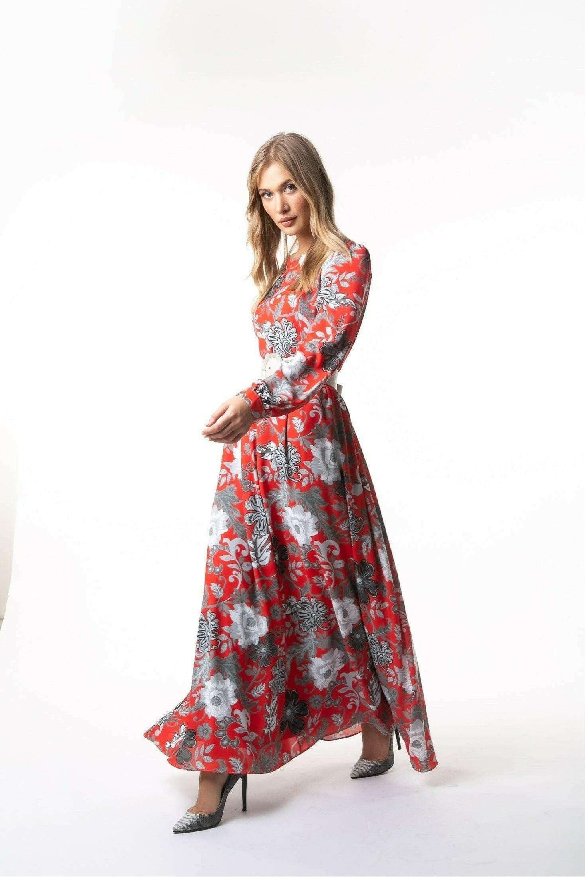 Kelly Floral Long Maxi Dress with Long Sleeves - Elegant Boho Summer Dress for Women, Beach Wedding Guest Outfit, Vacation & Party Wear