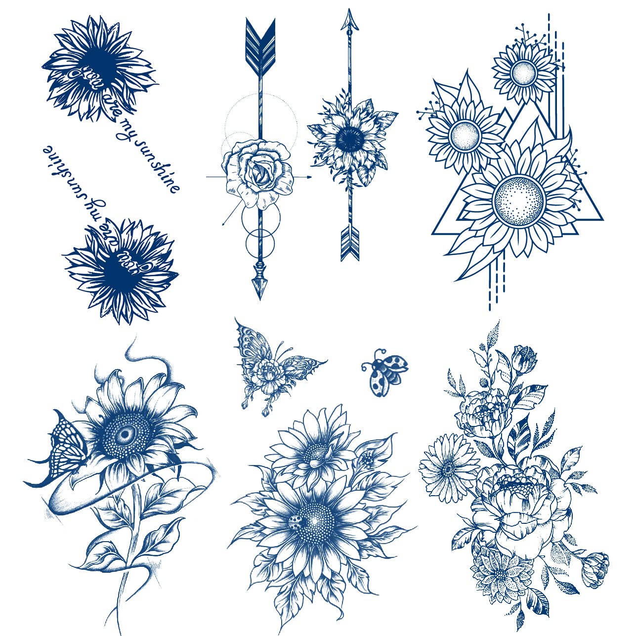 Long Lasting Waterproof Sunflower Semi-Permanent Tattoos - 6 Sheets with Plant-Based Ink, Safe for Adults & Kids | Perfect for Festivals, Vacations & Temporary Body Art