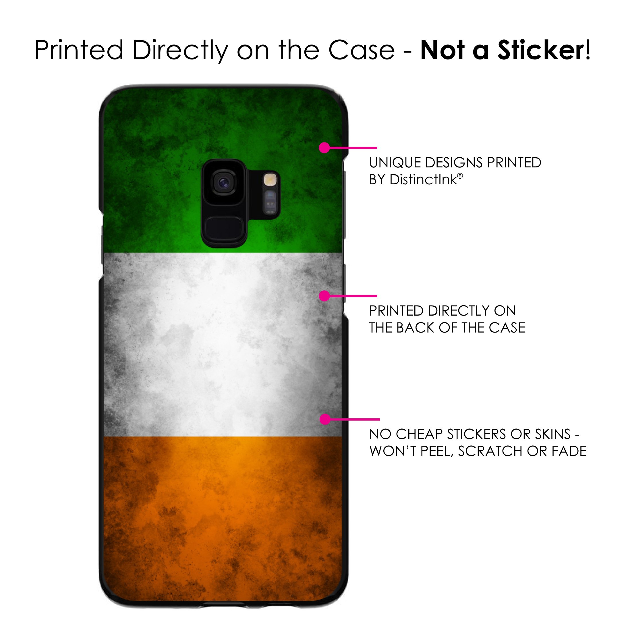 DistinctInk Ultra Slim Hard Plastic Case for Samsung Galaxy S9 (Not Plus) - Custom Black Cover with Ireland Flag Design - Perfect for Travel, St. Patrick's Day & Irish Pride Display