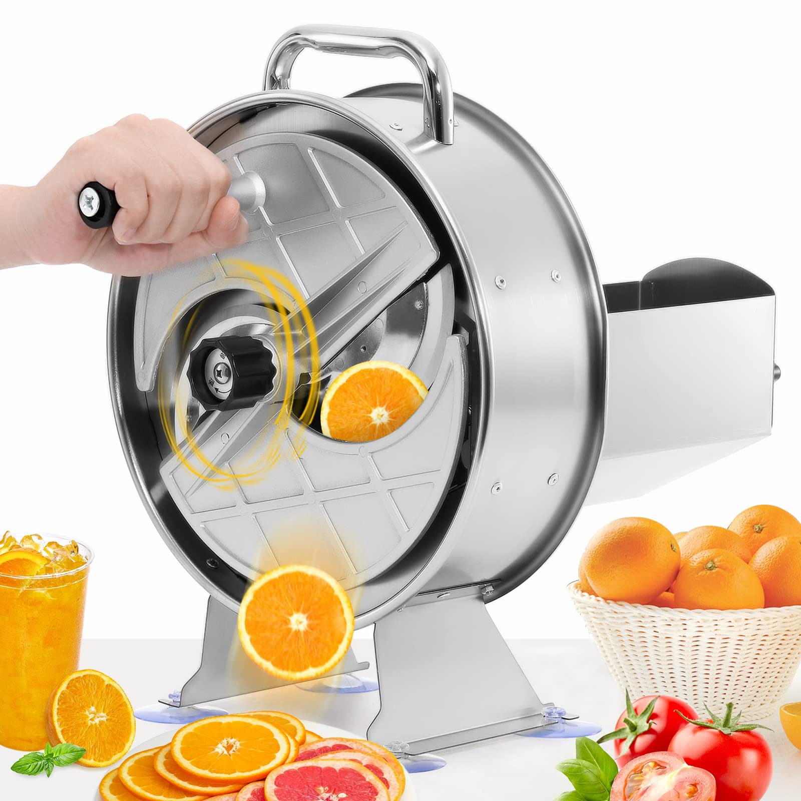 WICHEMI Commercial Stainless Steel Vegetable Slicer - Manual Potato, Lemon, Tomato & Onion Cutter - Perfect for Restaurants, Catering & Home Kitchen Food Prep