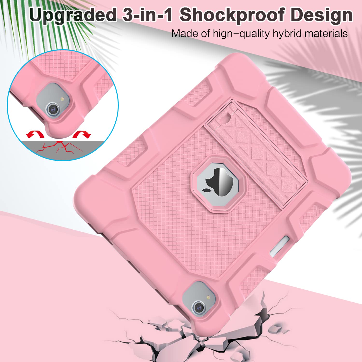 Shockproof Kids Case for iPad Air 5th/4th Generation 10.9 Inch (2022/2020 Model) - Heavy Duty Rugged Protective Cover with Apple Pencil 2nd Gen Charging Support - Rose Gold | Perfect for School, Travel & Outdoor Activities