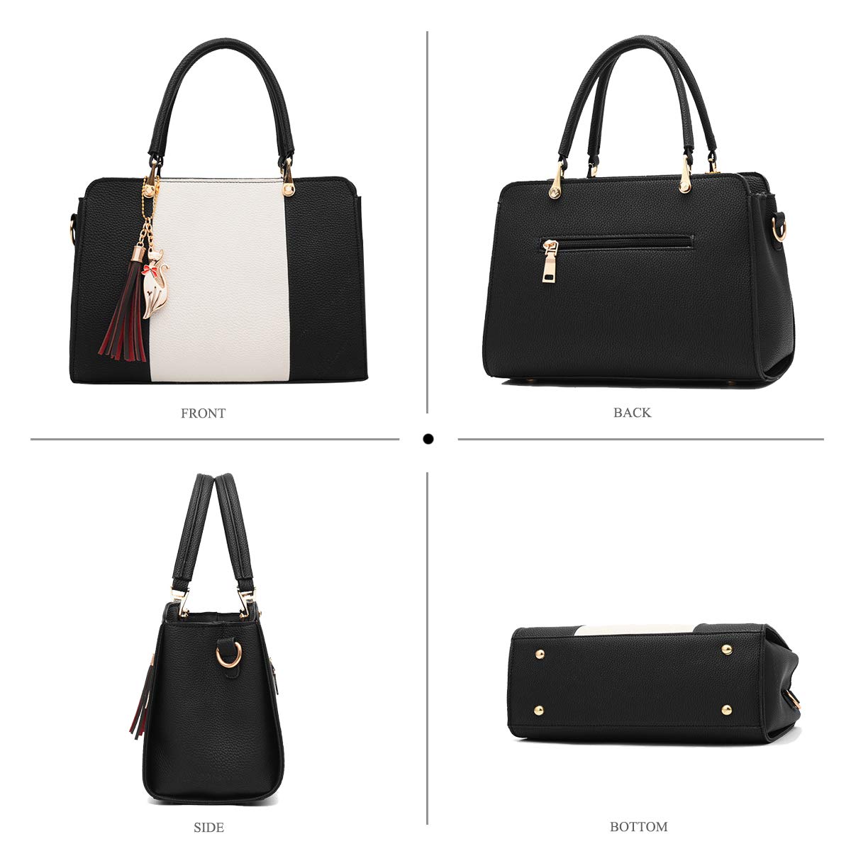 NICOLE&DORIS Women's Designer PU Leather Handbag with Tassel Pendant - Top Handle Shoulder Bag & Crossbody Tote for Women | Perfect for Work, Travel & Evening Events (Black)