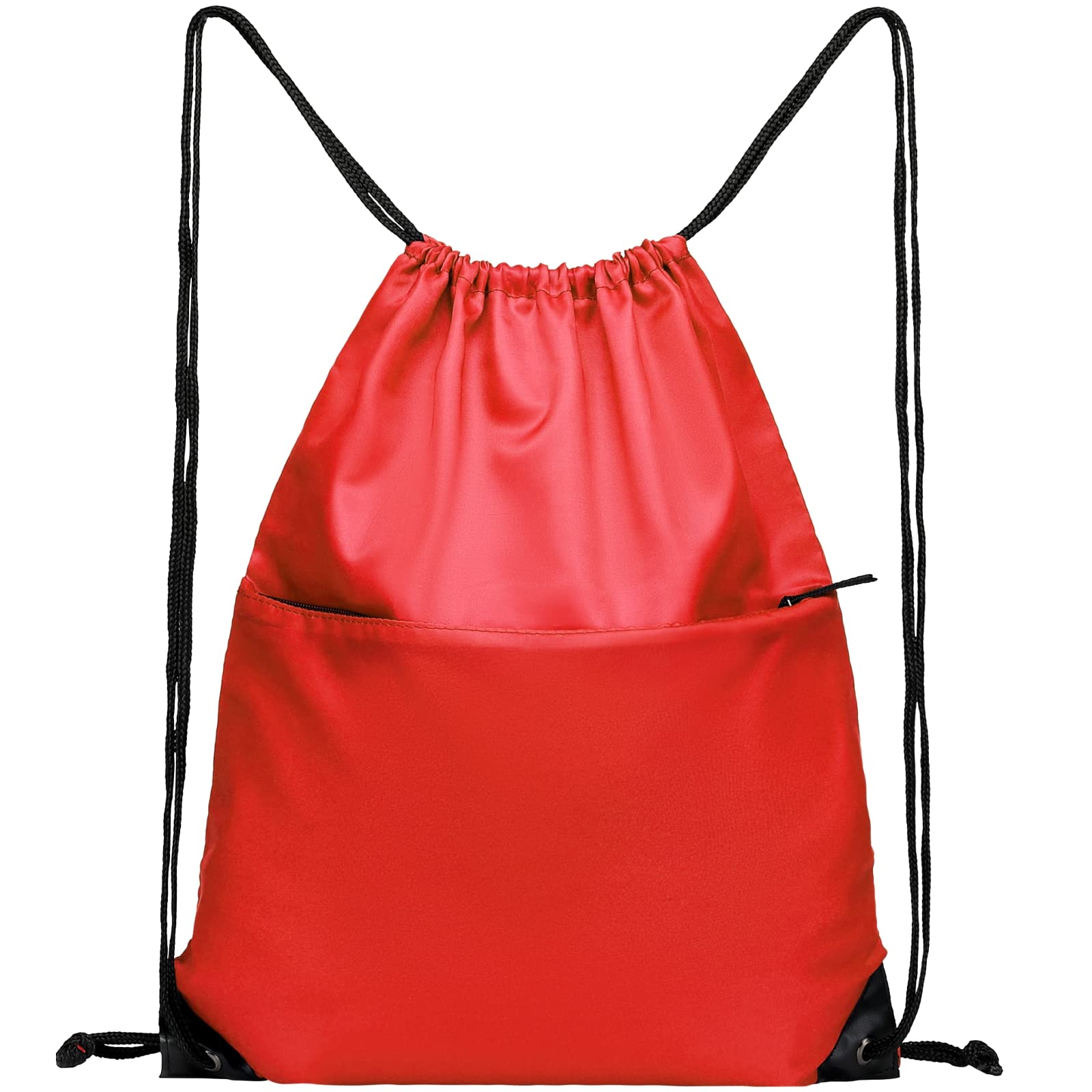 AirBuyW 210D Nylon Drawstring Backpack with Zipper Side Pocket - Foldable Lightweight Sports Gym Tote Bag for Men & Women (Red) - Perfect for Workouts, Travel, and Everyday Use