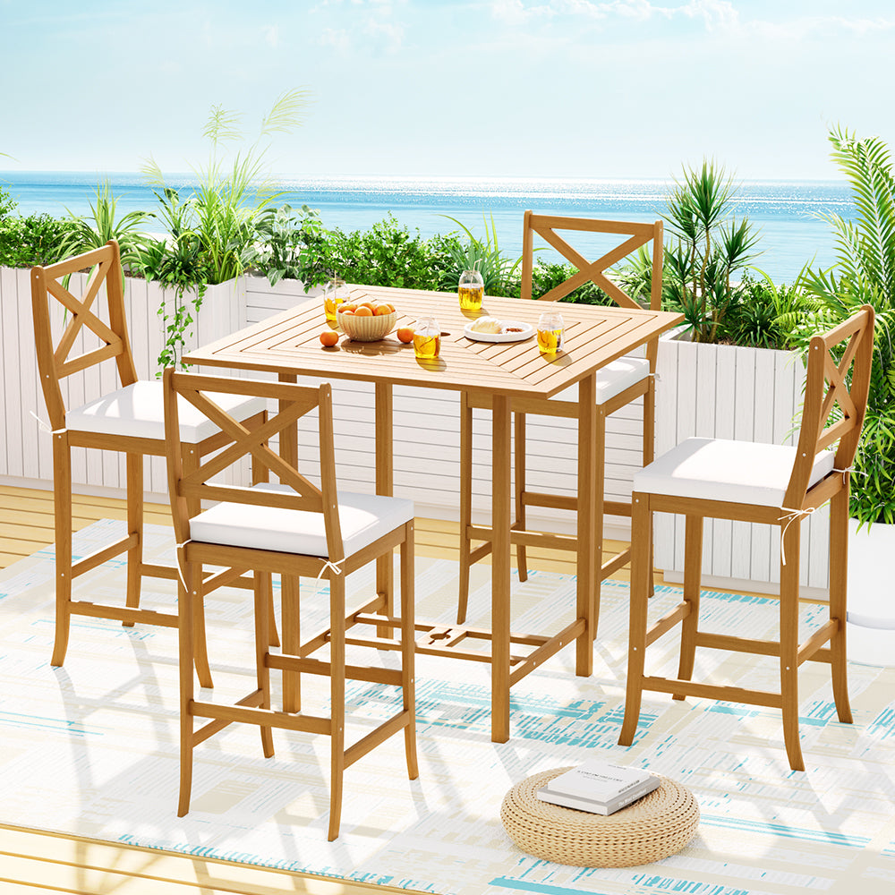 5-Piece Acacia Wood Outdoor Bar Set with Stools - Patio, Garden, and Backyard Furniture for Entertaining