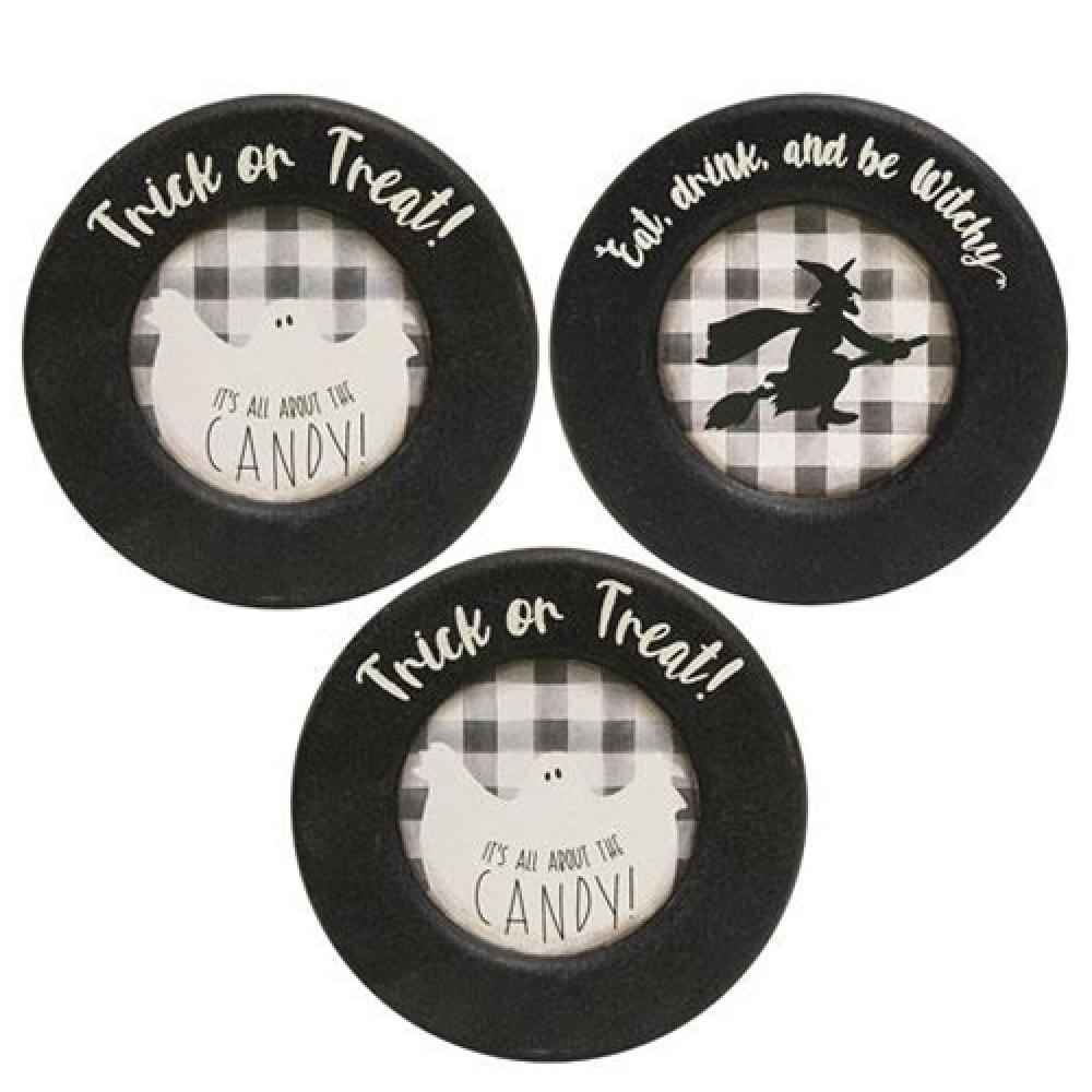 Buffalo Check Halloween Trick or Treat Plate Set of 3 - Cute Pumpkin Design for Candy Collection, Party Decor & Fall Table Setting