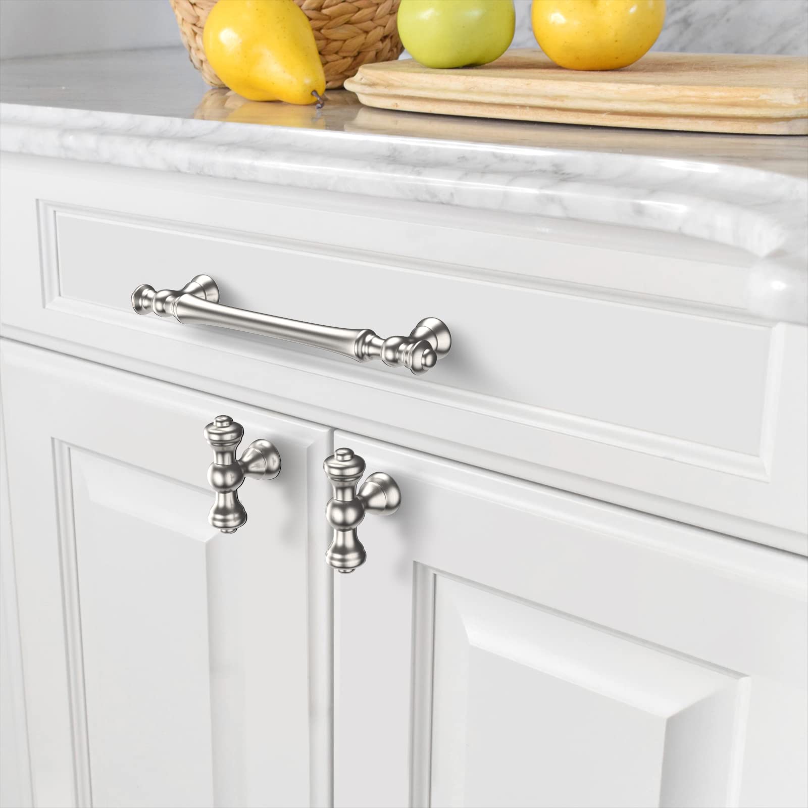 Amerdeco 10 Pack Brushed Satin Nickel Cabinet Knobs 2.1 Inch (53mm) Single Hole Drawer Pulls - Elegant Hardware for Kitchen, Bathroom, Dresser & Furniture Upgrades | Perfect for Home Renovation & DIY Projects