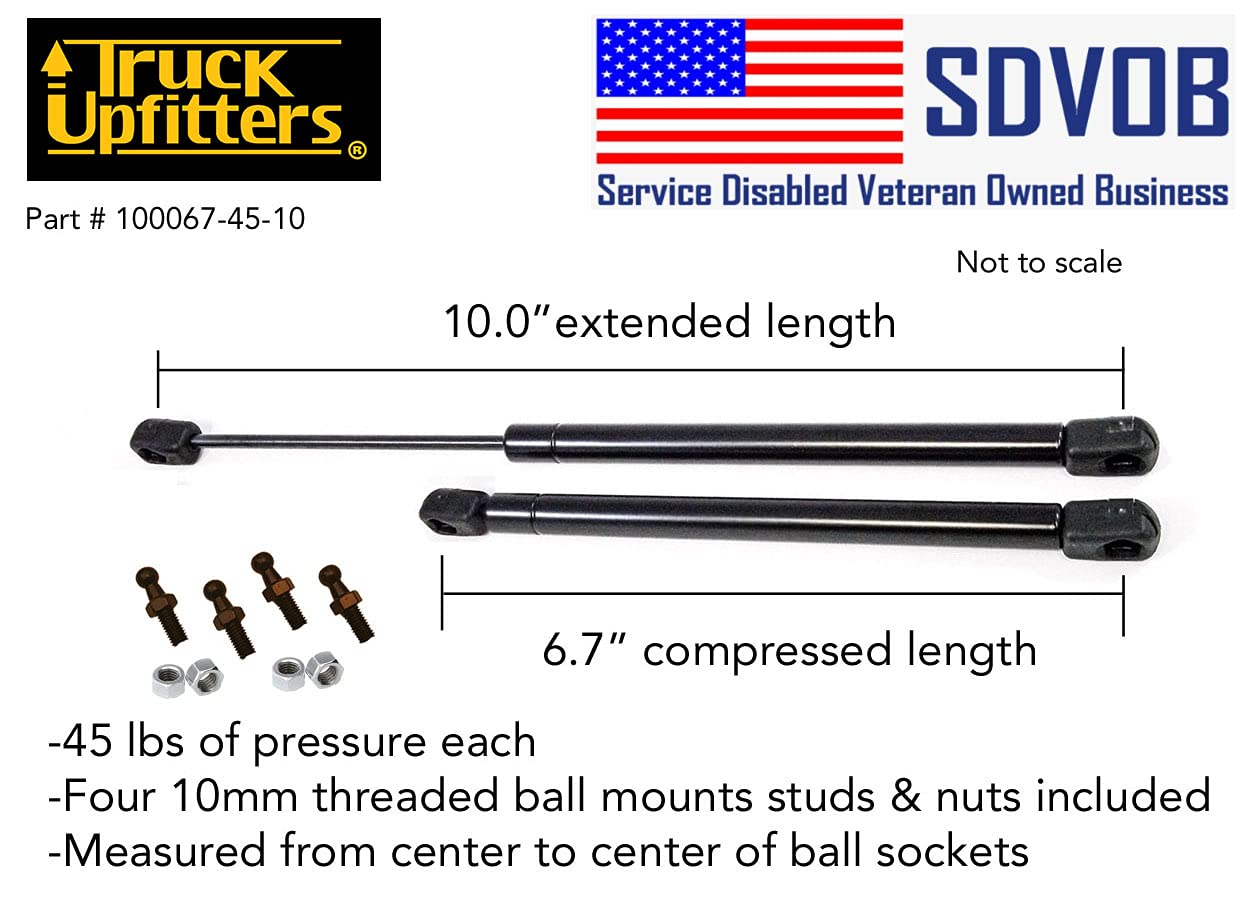 10 Inch 45 lbs Lift Support Gas Struts for Truck Toolboxes & Camper Shells - 2 Pack with 4 Ball Mounts | Fits UWS, DeeZee, Better Built, ARE, Leer Aluminum Toolboxes | Heavy Duty Windoor Support for Pickup Trucks & Work Vehicles