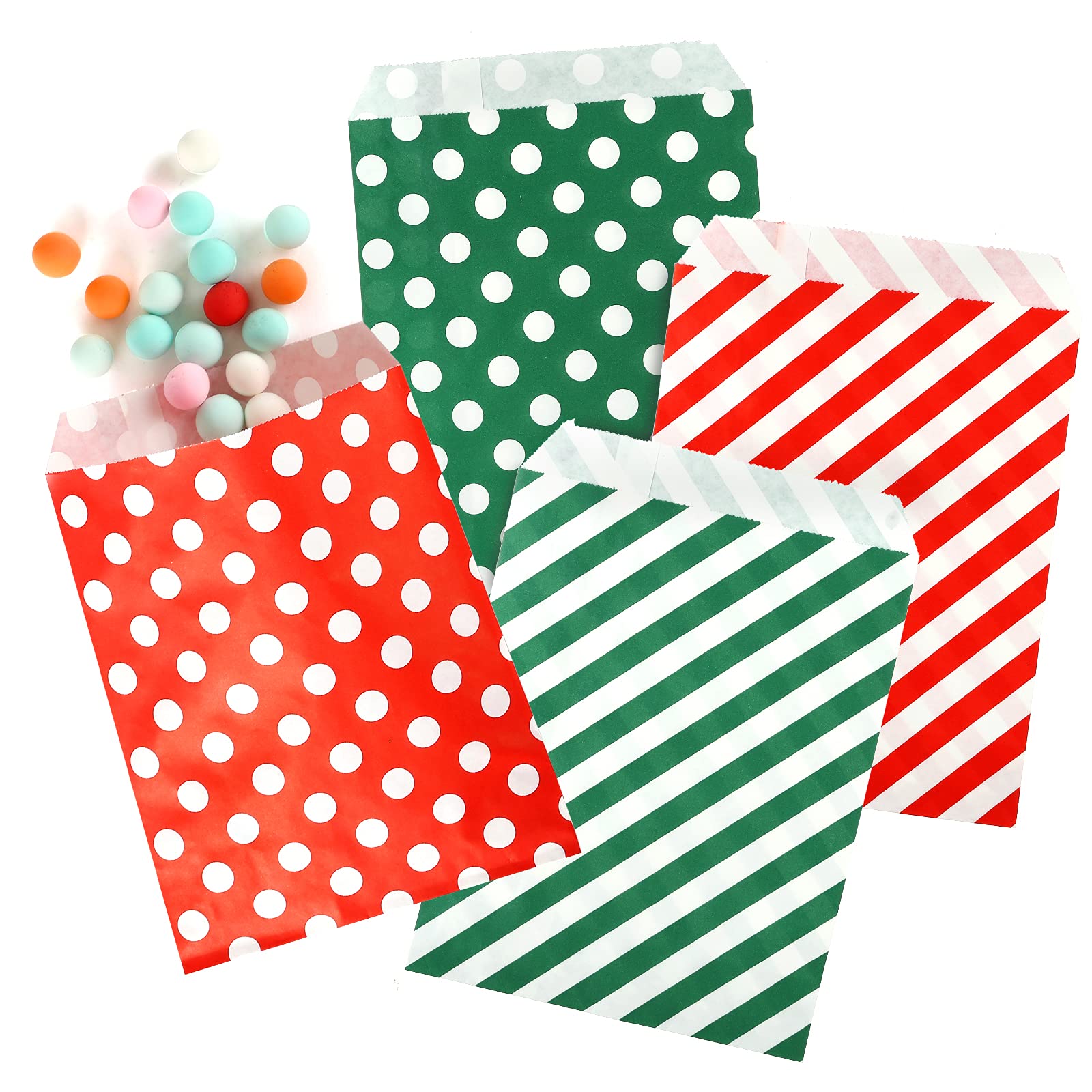 KESOTO 100 Pack Christmas Small Paper Treat Bags for Candy, Cookies & Party Favors - Holiday Goodie Bags in Festive Red & Green - Perfect for Christmas Buffets, Classroom Treats & Gift Exchanges