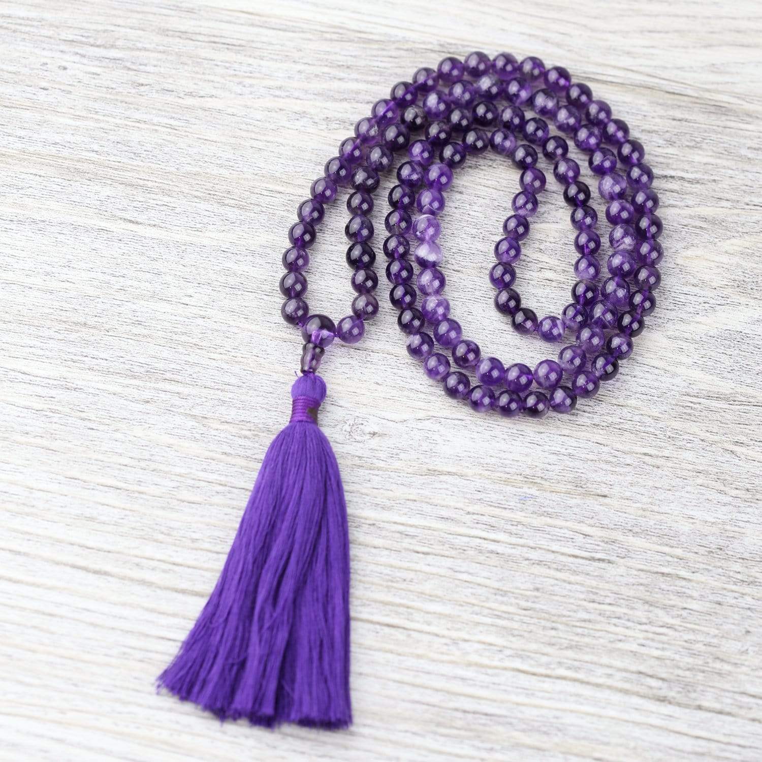 Amethyst Mala Beads for Meditation, Yoga & Spiritual Growth – 108 Healing Gemstone Prayer Necklace for Mindfulness & Positive Energy