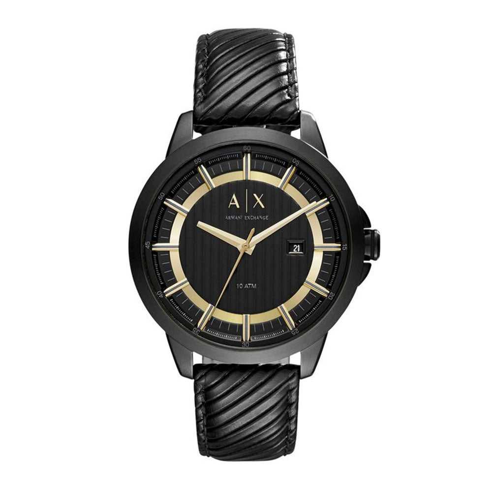 ARMANI EXCHANGE AX2266 Men's Black Stainless Steel Watch with Leather Strap - Quartz Analog for Business & Casual Wear