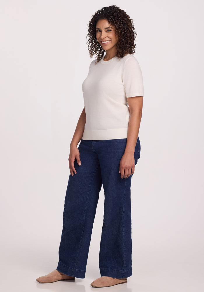 Anna Crew Neck Sweater for Women - Soft Knit Pullover with Dewdrop Pearl Details | Perfect for Casual Wear, Office Outfits & Fall Layering