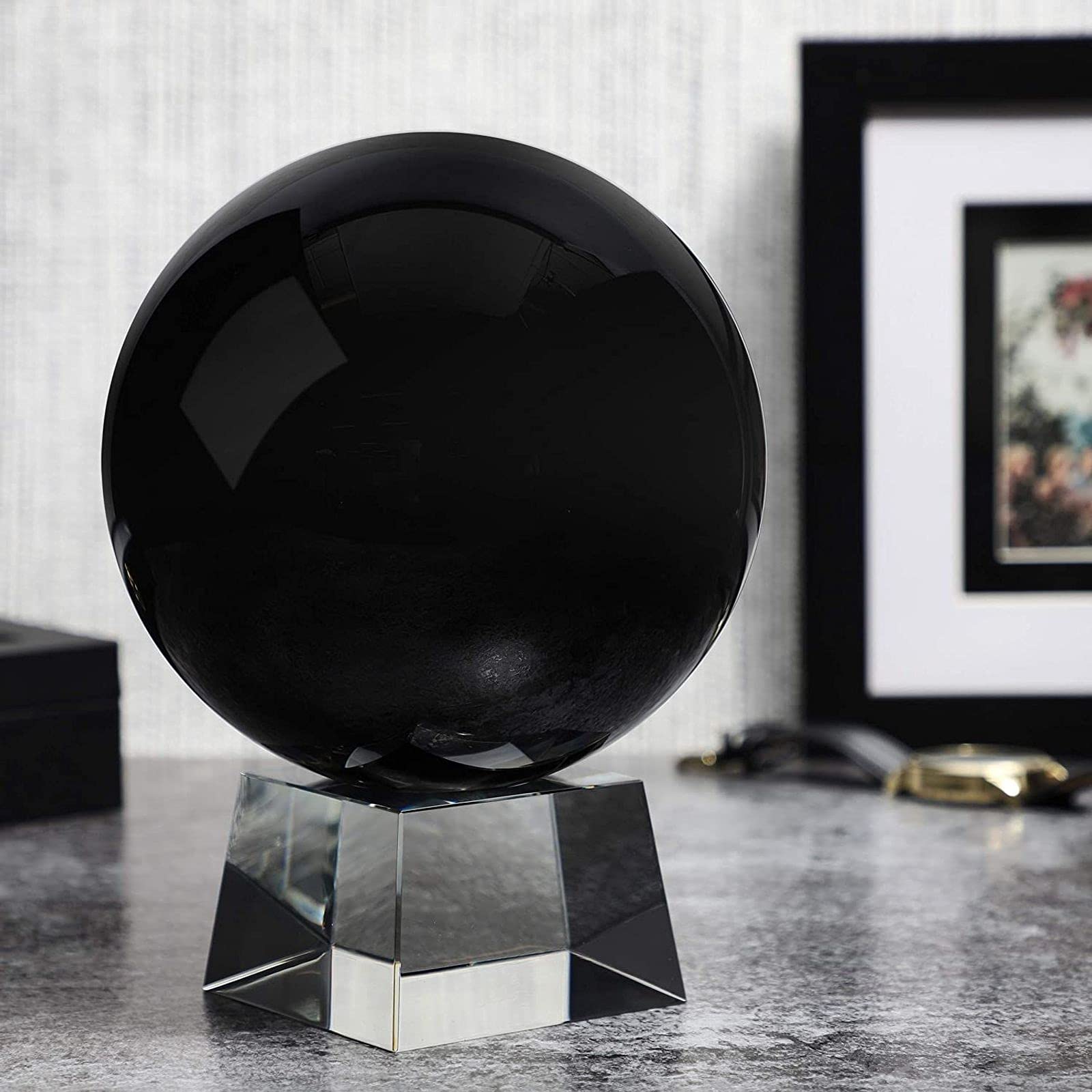 Premium 6-Inch Black Obsidian Crystal Ball with Wooden Stand - Healing Stone for Meditation, Feng Shui, and Home Decor - Perfect for Desk, Office, or Spiritual Altar