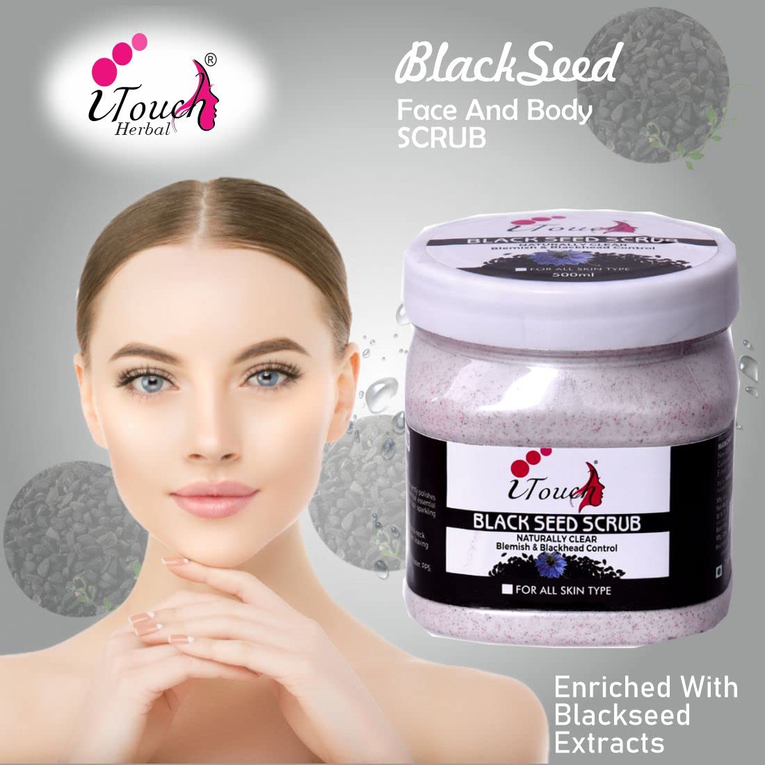 Organic Blackseed Scrub for Face & Body - 500ml Deep Exfoliating Cleanser | All Skin Types | Dead Skin & Blackhead Remover | Brightening & Tan Removal | Natural Skincare for Daily Use & Spa Treatments